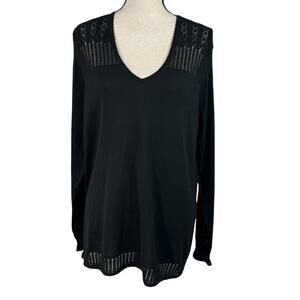 Merona SZ 20W/22W Sweater Lightweight Long Sleeve Crochet V-Neck Stretch Black